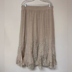 krazy kat Beige Midi Skirt with Lace Trim